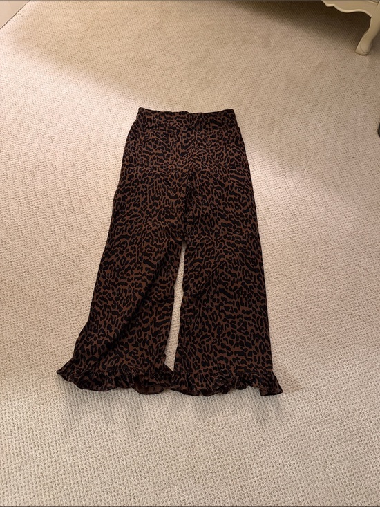 Maeve Pants - Maeve Collette Leopard Print Pants in Brown and Black with ruffle hem